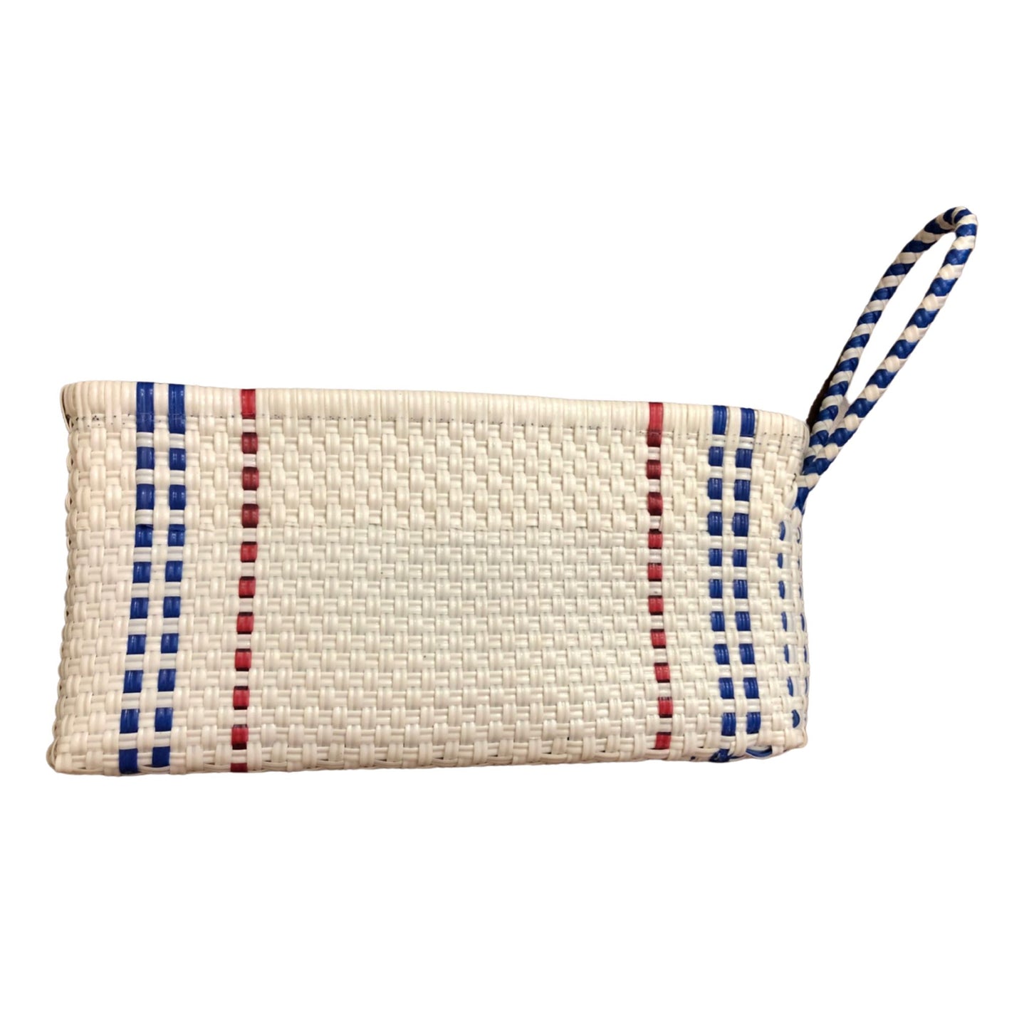 White Woven Striped Clutch