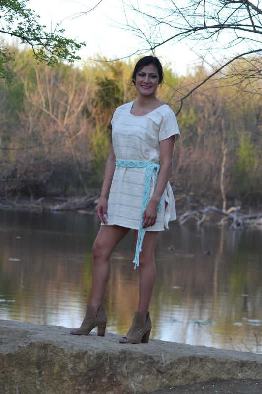 Beige Manta Dress with Woven Belt