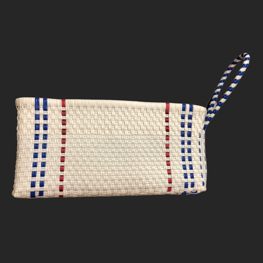 White Woven Striped Clutch