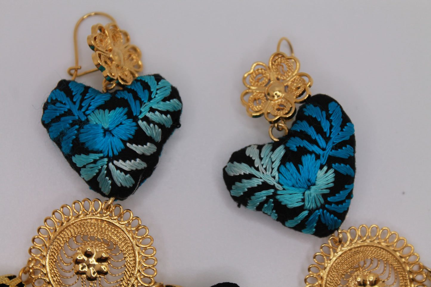 Black Heart Embroidered Earrings