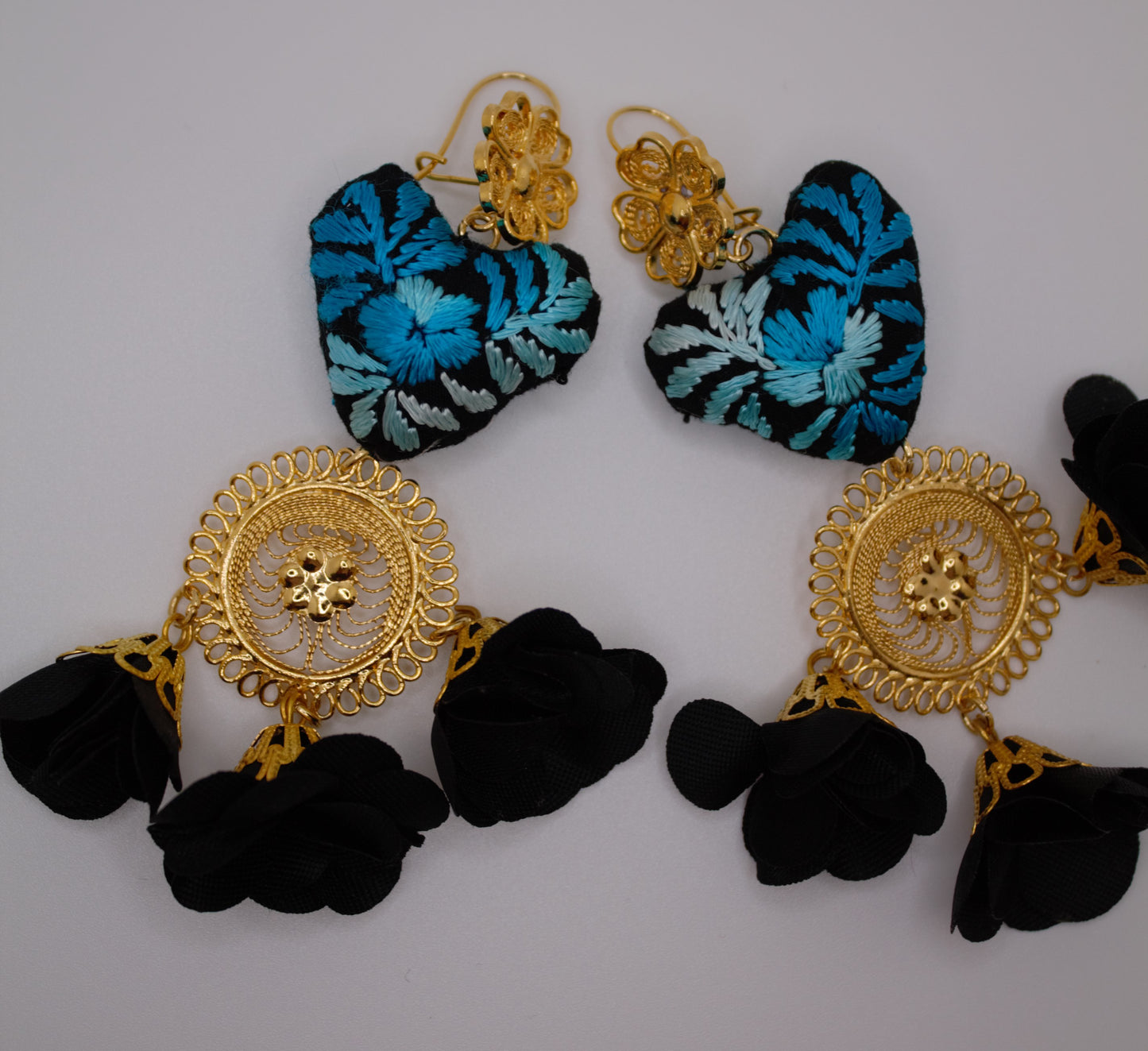 Black Heart Embroidered Earrings