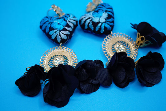 Black Heart Embroidered Earrings