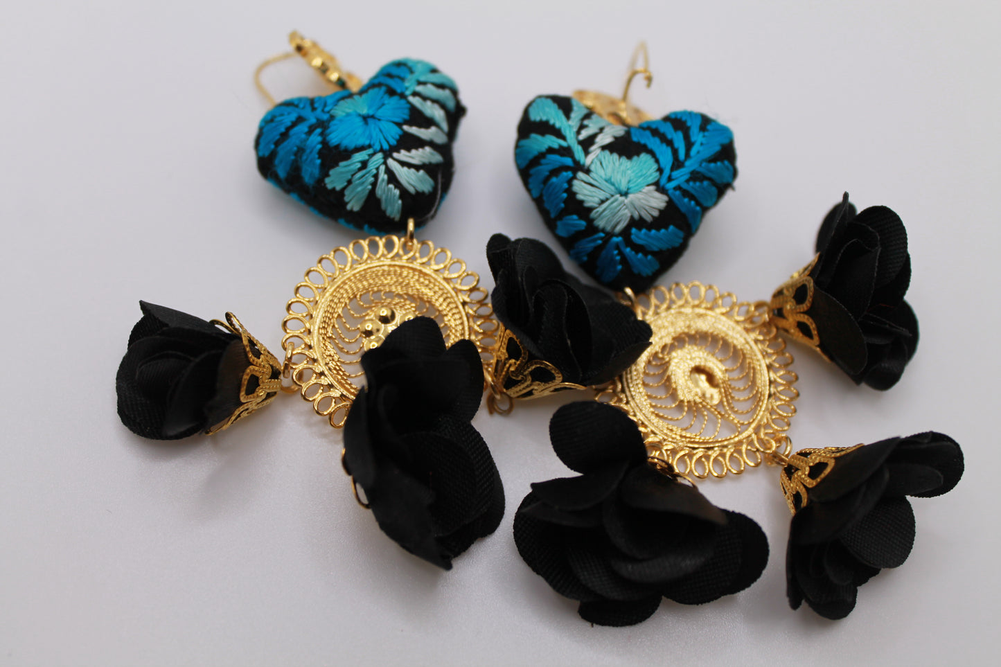 Black Heart Embroidered Earrings