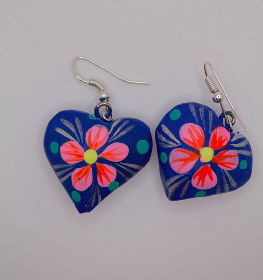 Purple Hand-Painted Heart Earrings