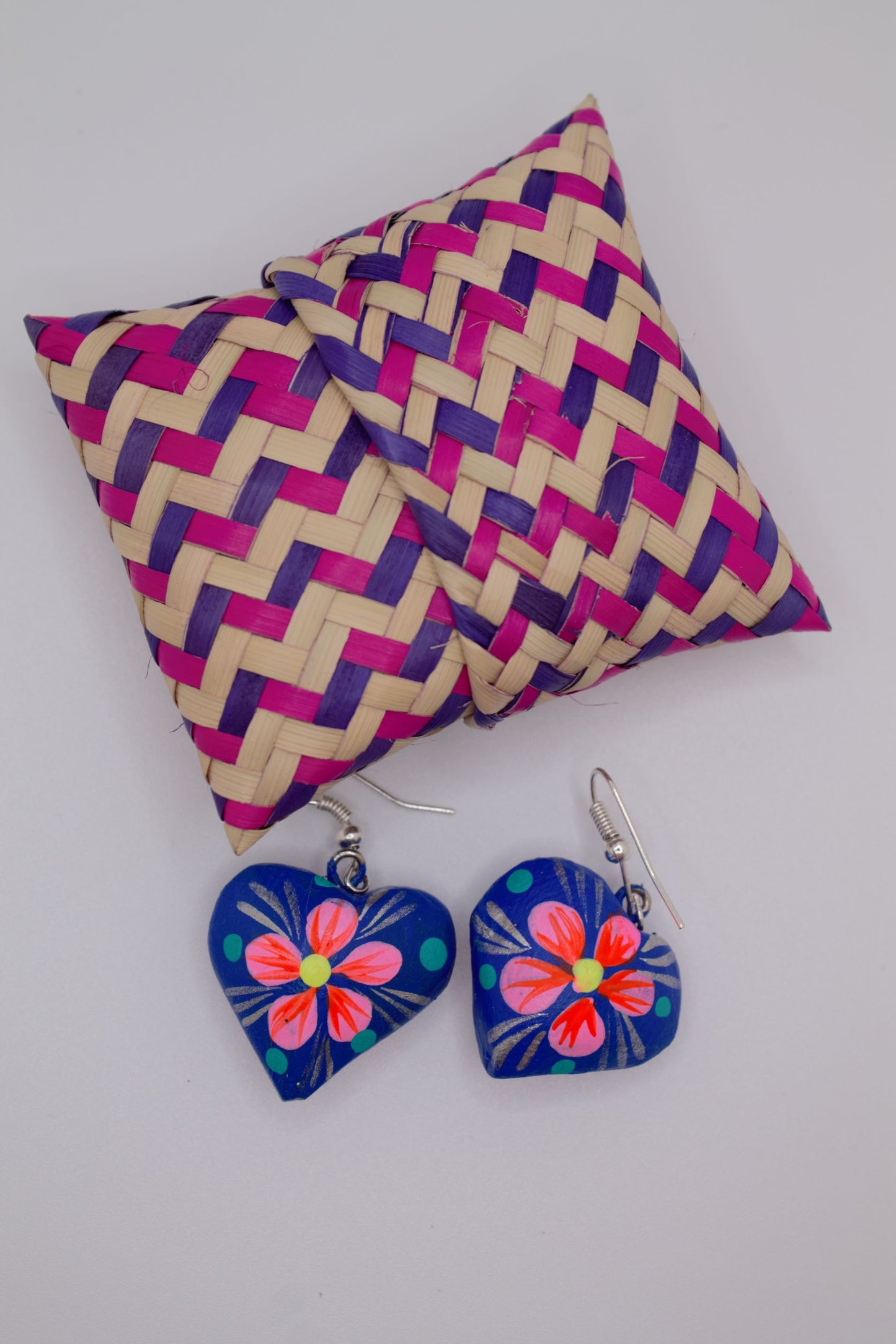 Purple Hand-Painted Heart Earrings