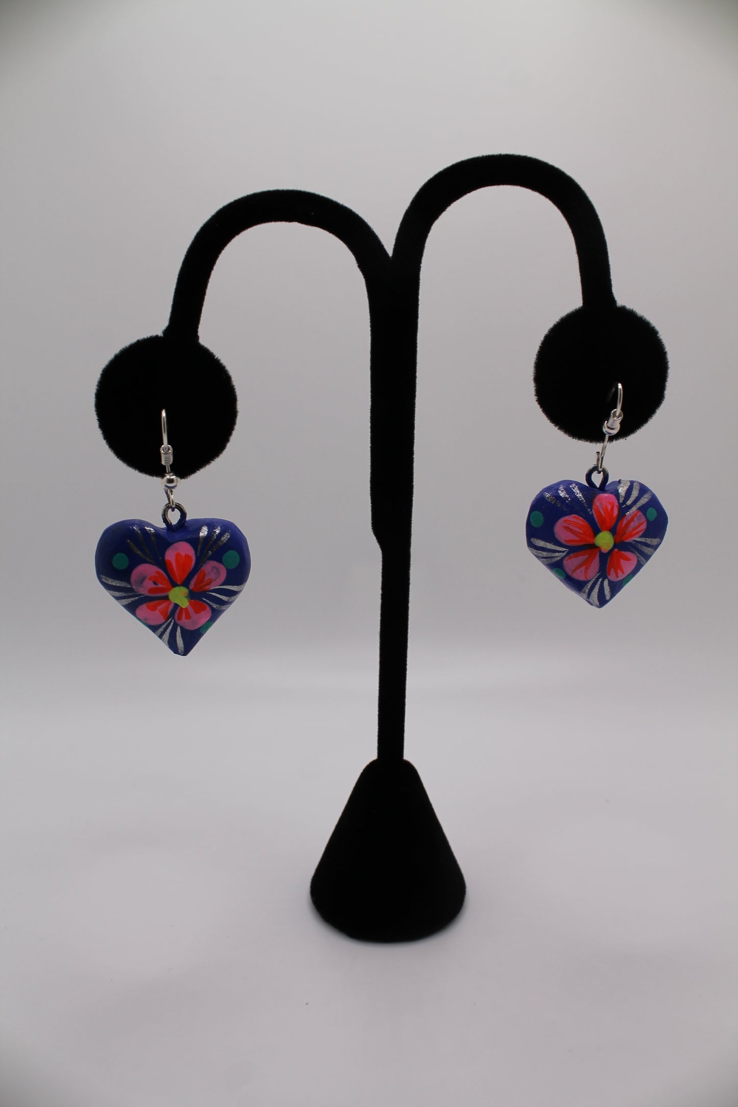 Purple Hand-Painted Heart Earrings