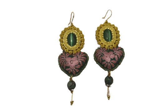 Mexican Statement Earrings - Green Heart