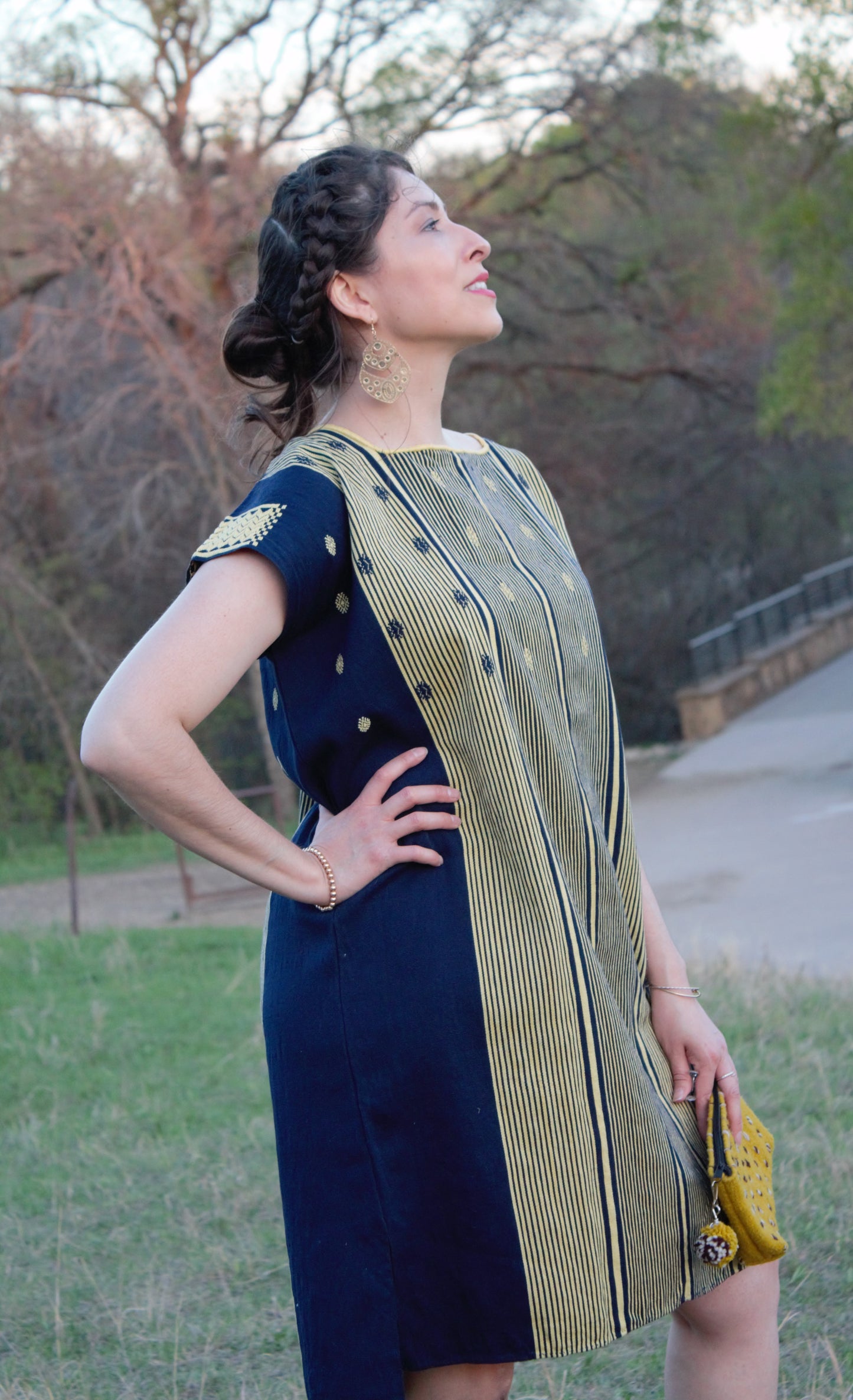 Navy Blue Mexican Huipil Dress