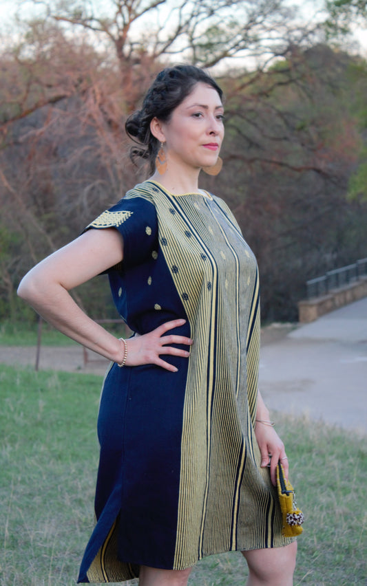 Navy Blue Mexican Huipil Dress