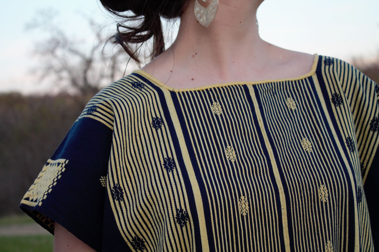 Navy Blue Mexican Huipil Dress