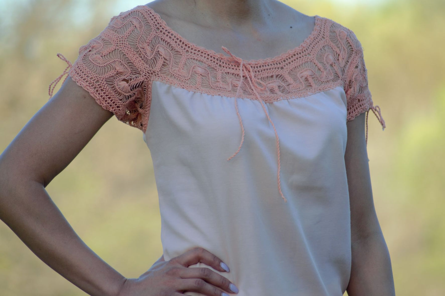 Traditional Knitted Blouse in Peach