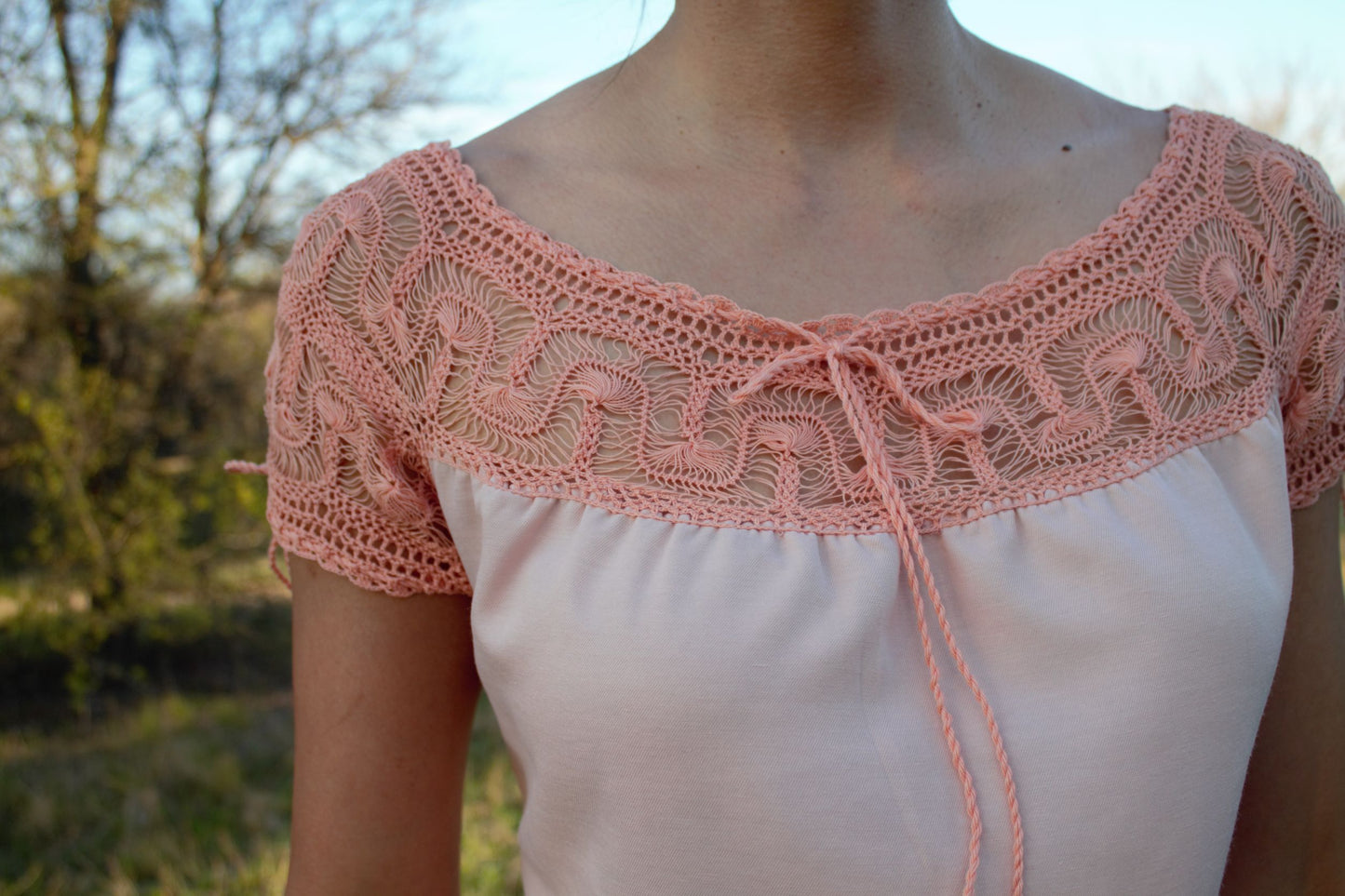 Traditional Knitted Blouse in Peach