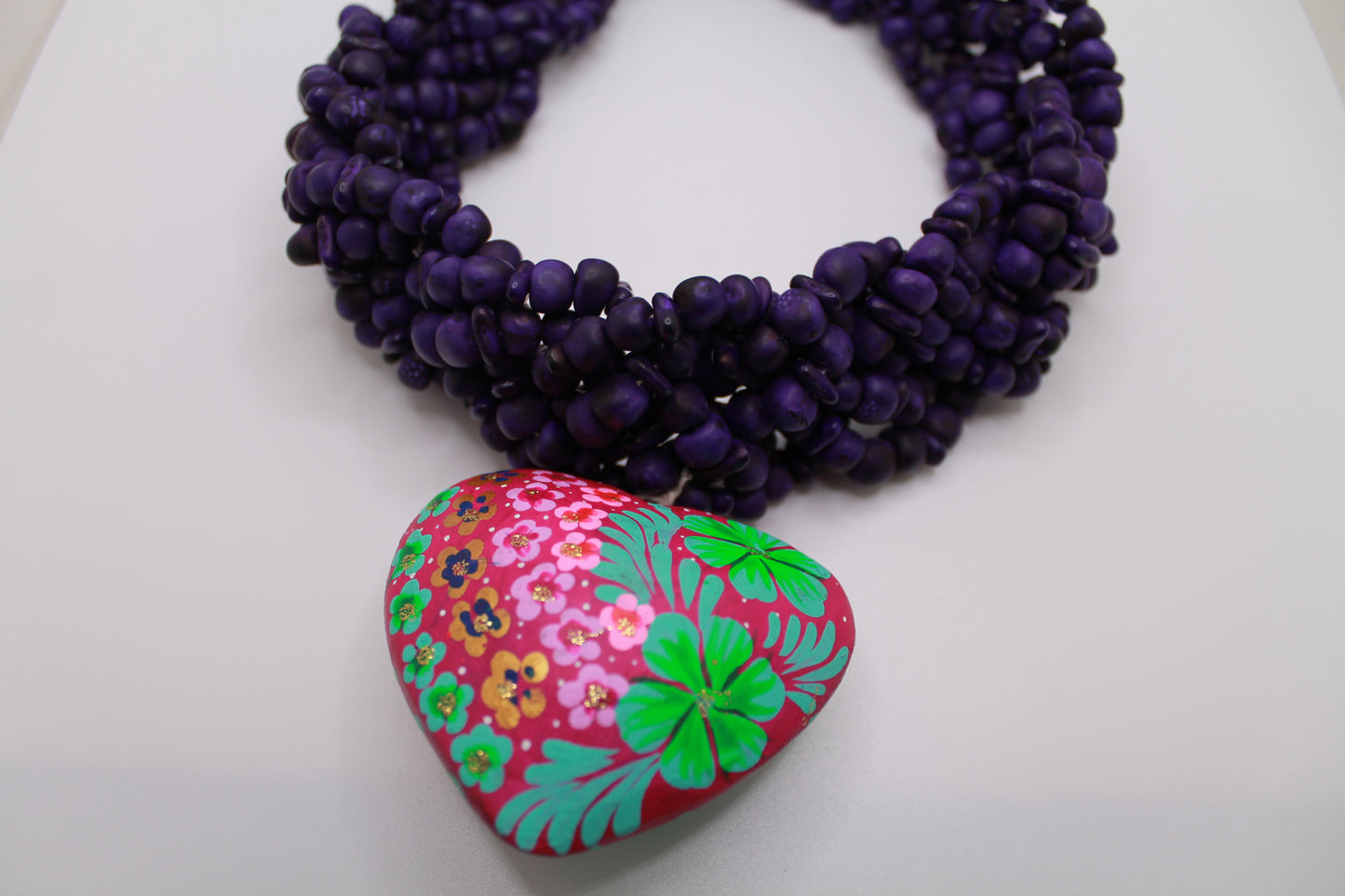 Purple Necklace with Pink Painted Heart