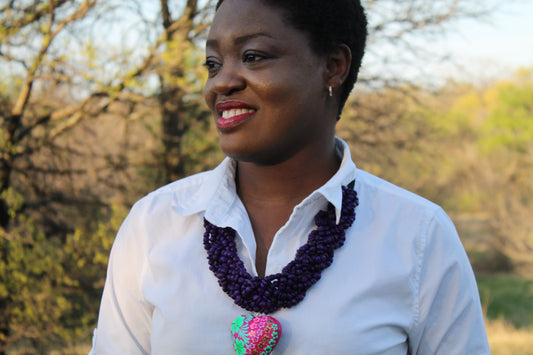 Purple Necklace with Pink Painted Heart