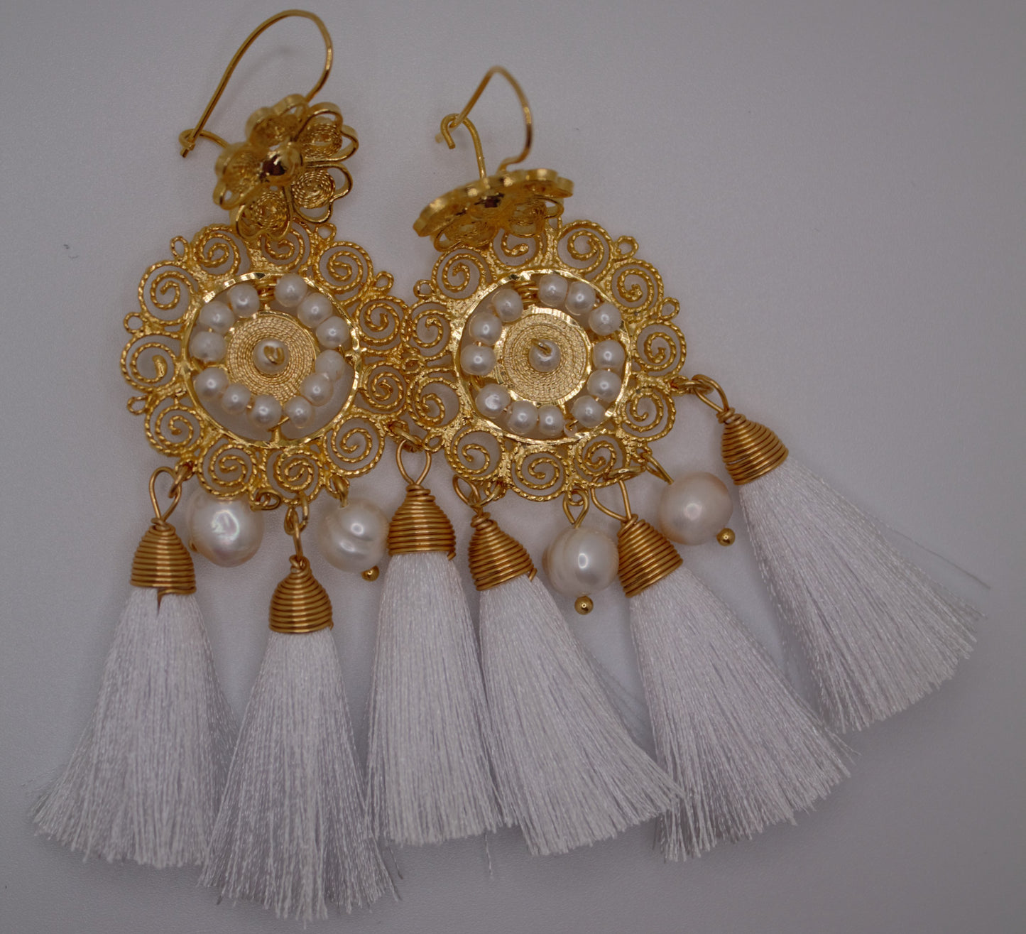 White Tassel Filigree Earrings