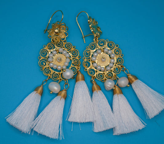 White Tassel Filigree Earrings